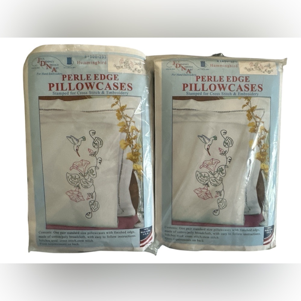 2 Sets Stamped Pillowcases With White Perle Edge 2/Pkg-Hummingbird New